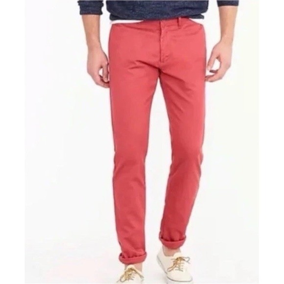 J.Crew Flex Slim Fit Chino Pants Mens 32x34 Cotton Blend Red Pink Stretch Preppy - Picture 1 of 6